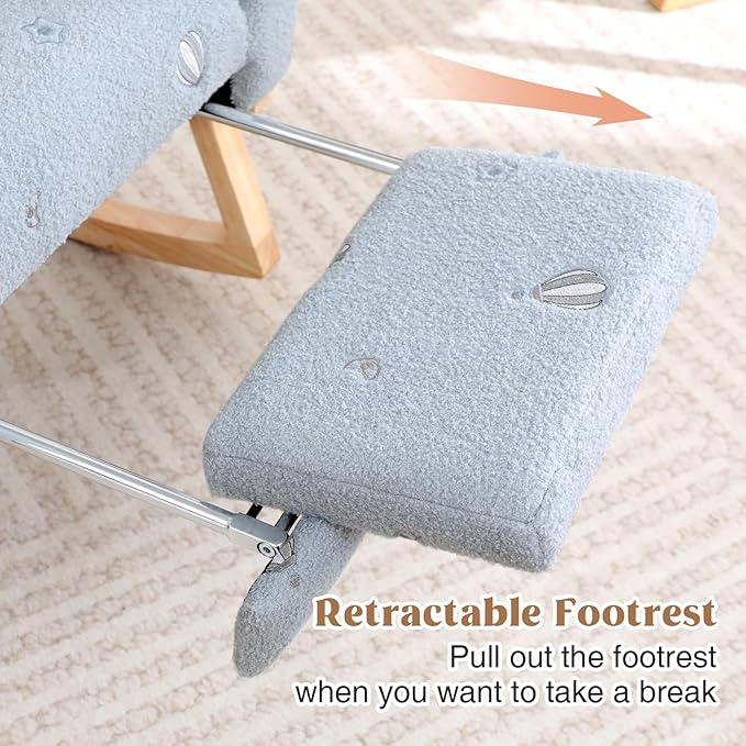 Rocking Chair Nursery with Foot Rest Nursing Rocking Chairs for Mom Breastfeeding Teddy Rocker Glider Chair with High Backrest for Living Room Bedroom Blue Printed