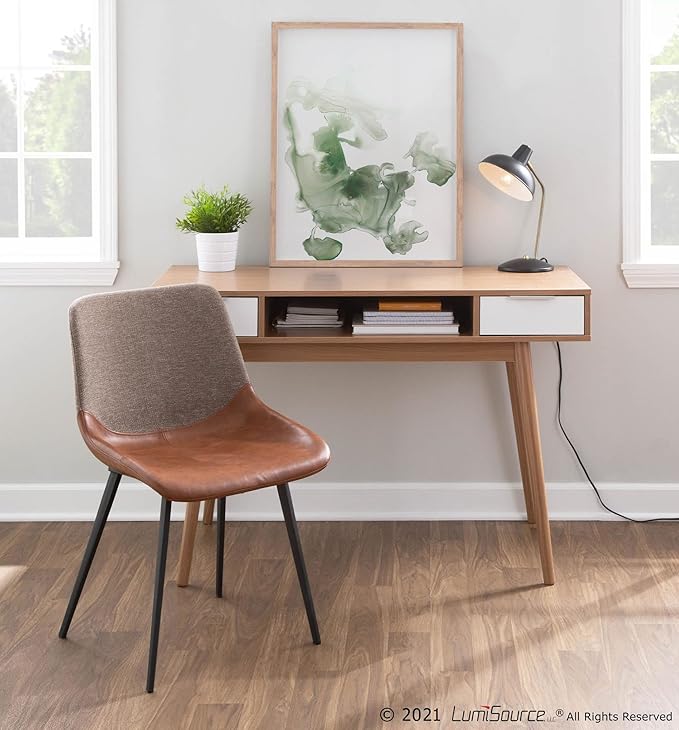 LumiSource Pebble Double Desk Home Office Desk Computer Desk with Drawers Natural Wood Desk White Desk Small Desk for Bedroom Gaming Desk Contemporary Desk