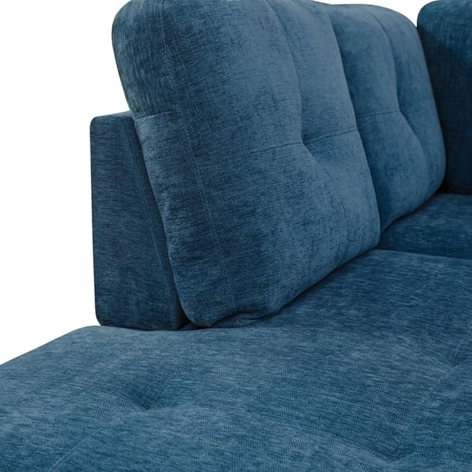 L-Shaped 3-Piece Flannel Sofa with Storage Ottoman Set Sectional Couch Sofa Set for Living Room Office Small Space Blue