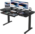 FEZIBO 55 × 24 Electric Standing Desk with Drawers Whole-Piece Glass Adjustable Height Desk One-Piece Quick Install Adjustable Sit Stand Desk Black