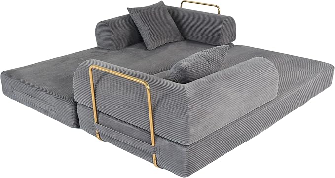 Foldable Sofa Bed 75 Inch Boneless Couch Convertible Memory Foam Sleeper Sofabed Floor Mattress with 2 Pillows Microfiber Cloud Sofa for Living Room Apartment No Assembly (Grey)