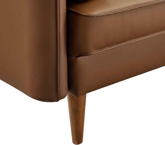 Modway Revive 72 Inch Faux Leather Sofa in Brown – 3 Seater PU Leather Couch with Cozy Wide Seats - Mid-Century Modern Upholstered Sofa for Living Room or Office