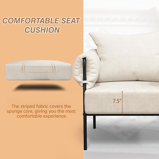 Comfy Accent ChairModern Living Room ChairsReading Chair with Metal FrameModern Living Room Chairs with Waist Cushion for Bedroom (Beige Set of 2)