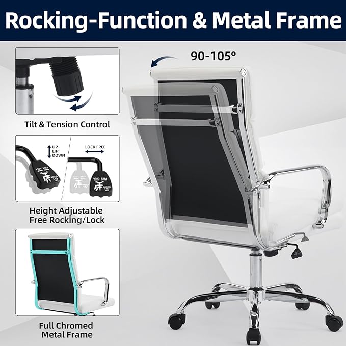 Office Chair Ergonomic Adjustable Desk Chair Mid Back Executive Comfortable Leather Lumbar Support Home Computer Chair with Padded Seat Swivel Wheels