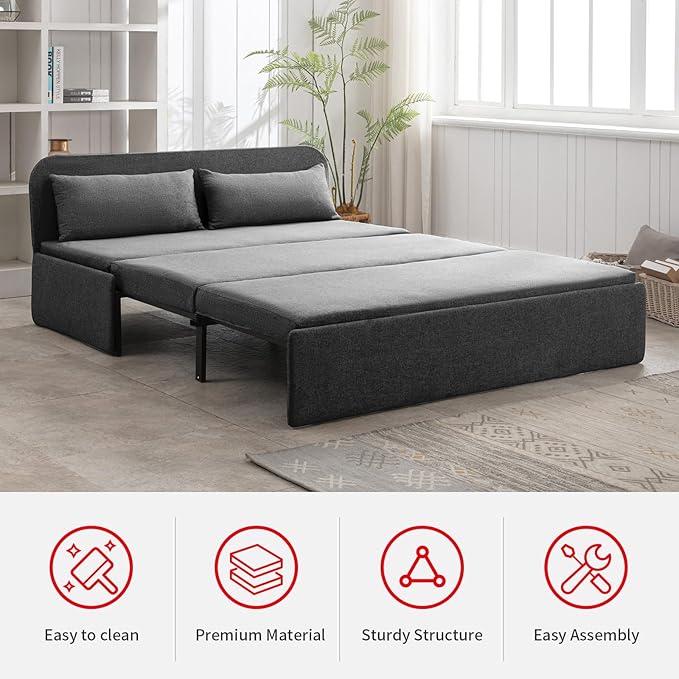 PUREMIND Twin Size Pull Out Sleeper Sofa Bed Linen Convertible Small Sofa Beds with Foldable Mattress Chair Bed Couch Pull Out Beds with 2 Cushions for Small Place Apartment Office