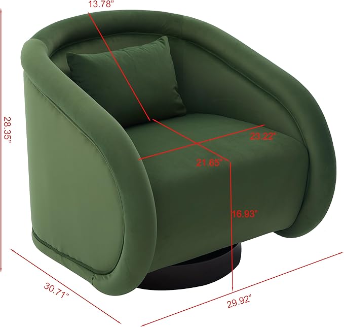 Swivel Accent Chair 360-Degree Rotating Barrel Chair with Soft Velvet Upholstery Comfy Pumpkin-Shaped Lounge Chair for Living Room Bedroom Office (Green)