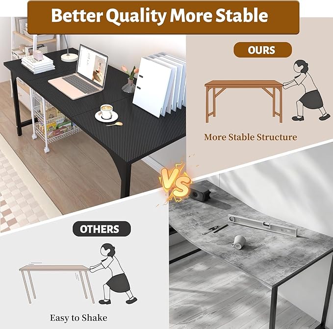 Computer Desk 55 Inch Home Office Desks Office Desk for Gaming Writing Study Work Study Table with Large Legroom Computer Desk with Metal Frame Modern Simple Home Office Desk for Bedroom