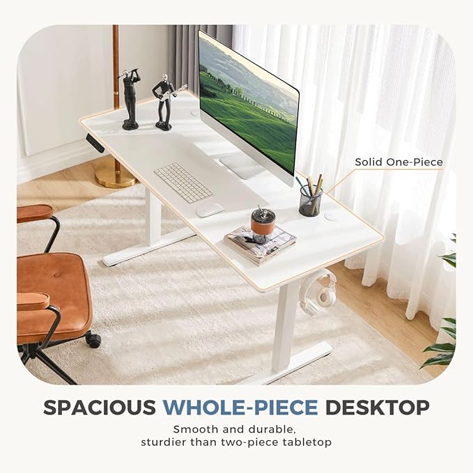 Electric Standing Desk 48 x 24 Inches Lift Motorized Gaming Table with T-Shaped Metal Ergonomic Memory Controller Home Office Desk Computer Desk White