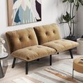Sofa Bed with Chaise Modern Convertible Sleeper Sectional Loveseat Velvet Futon Couch with Tufted Back and Metal Legs for Small Space Apartment (Brown)