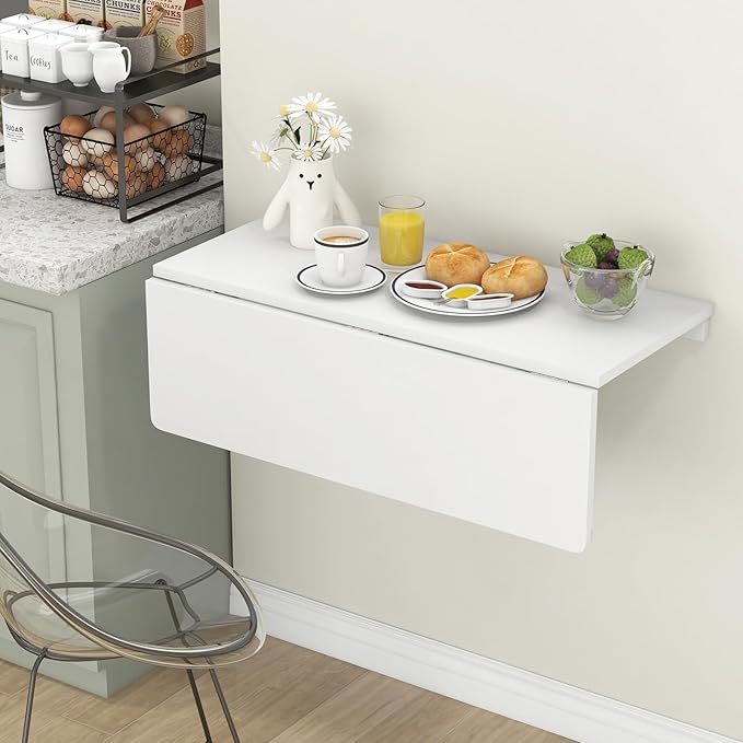 Tangkula Wall Mounted Foldable Table Laundry Table for Folding Clothes Drop-Leaf Floating Desk for Study Bedroom Kitchen Office Laundry Room