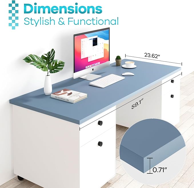 Kaboon Table Top 23.62 D x 59.1 W Solid One-Piece Desktop Universal Wood Countertop Reversible Laminate Top Double Desks L-Desk DIY Home and CommercialGrayish Blue