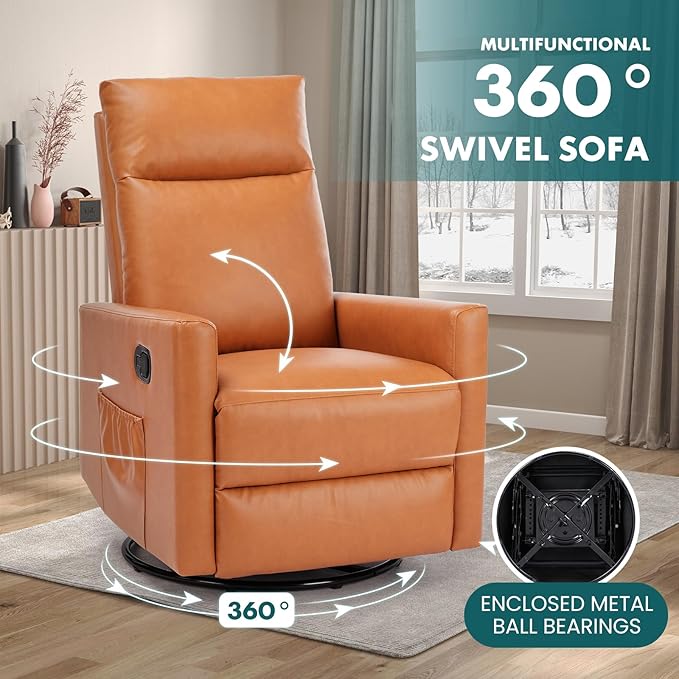 Smug Swivel Rocking Recliner Chair with Extra Large Footrest High Back Upholstered Glider Nursery Chair for Living Room Bedroom &amp Nursery Comfortable Deep Seat for Relaxation Brown