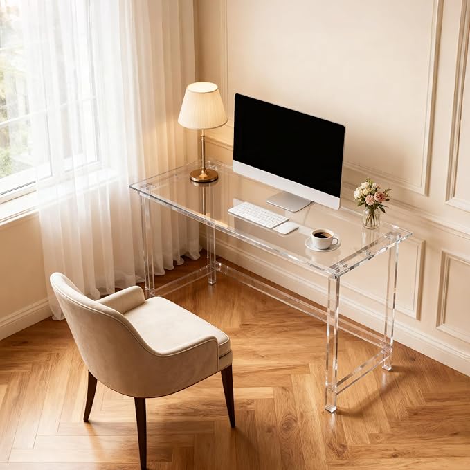 Clear Acrylic Desk Study Laptop Computer Desk Writing Table Console Table for Bedroom Home Office Desk (Clear 39.3”×19.6×29.5“)