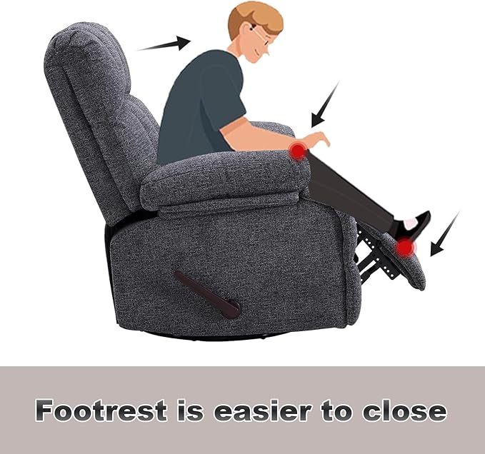 Oversized Swivel Rocker Recliner Chair for Adult Rock Recliner for 350lb Big Man Extra Wide Manual Recliners Overstuffed Soft Rocking Sofa ChairLight Grey