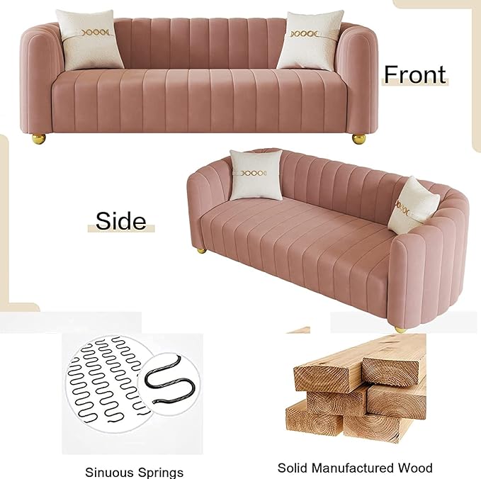 Mid-Century Modern Sofa for Living Room 84 Pink Luxury Velvet Loveseat Sofa Couch Sectional Love Seat Sofa Couch with Gold Legs Upholstered Sofa for Apartment Bedroom Home Office