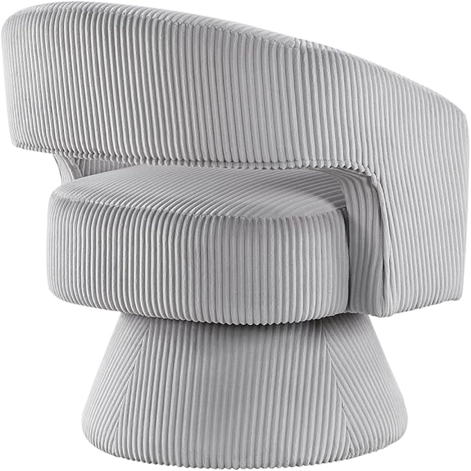 Modern Luxurious Swivel Accent Chair - Gray Corduroy Upholstery Plush Seating for Living Room or Home Office