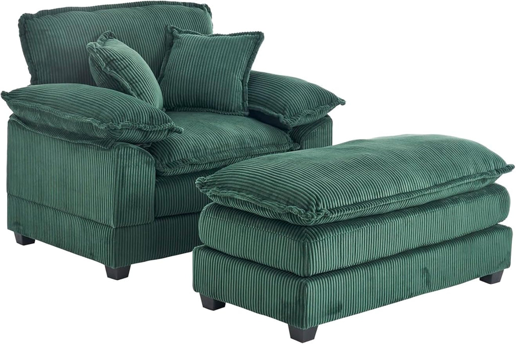 TTK Oversized Chaise Lounge Chair with Ottoman - 39.17 Wide Modern Sleeper Sofa for Living Room Bedroom &amp Office - Deep Seat Sectional Couch with Pillow Comfortable Reading ChairGreen