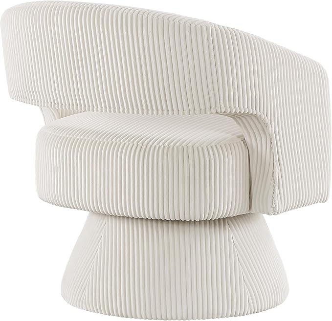 Lexicon 360 Degree Swivel Accent Chair Modern Comfy Corduroy Round Barrel Chair Open Back Plush Foam Cushions Metal Swivel Base for Living Room/Bedroom/Office Beige