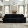 Black Compressed Couch 70 2-Seater Fluffy Faux Fur Boneless Loveseat Sofa with Memory Foam for Living Rooms Bedrooms Apartments No Assembly Required | Plush faux fur Memory foam comfort Zero as