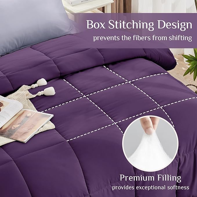 JOLLYVOGUE King Comforter Set Ultra-Soft Bed in a Bag King Size 7 Pieces Oeko-TEX Certified Bedding Set with Down Alternative Comforter Sheets Pillowcases &amp Shams Purple &amp Lavender