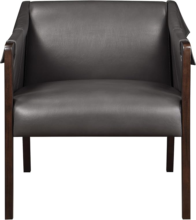 OSP Home Furnishings Parkfield Faux Leather Accent Chair with Sling Buckle Design and Solid Wood Frame Pewter