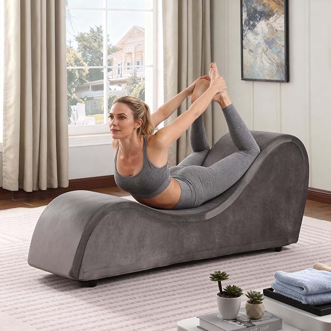 Grey Sofa Couch Chair 67 Large Chaise Lounge Chair with Velvet Removable Cover 500 Lbs Capacity Sturdy Ottoman Bench for Stretching Meditation Relaxation Practice