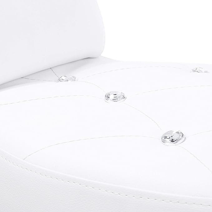 Tristam 40 Modern Glam High Heel Lounge Chair Armless Chair with Upholstered Crystal-Like Buttons and Diamond Stitching Comfortable Indoor Seating for Bedroom Living Room (White (Faux Leather))
