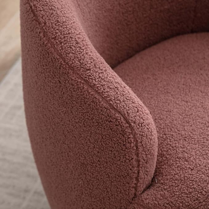 Swivel Barrel Chair with Foam FilledSwivel Accent ChairComfy Backrest Teddy Round Swivel Chair for Living Room (Dark Red)