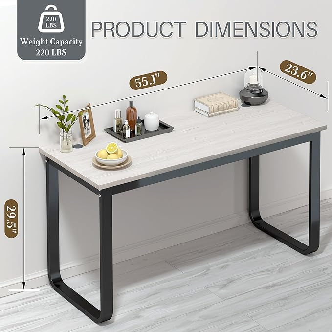 Jerry &amp Maggie 55 inch Work Desk for Home Office Desk with Shelves Large Desk with Metal U Leg for Study Modern Wood Table top Ashes