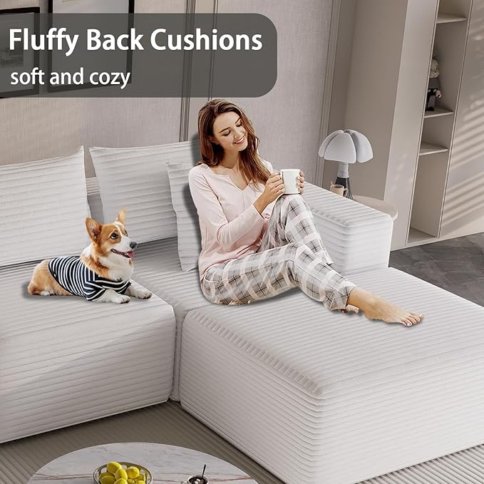 Modular Cloud Sectional Sofa – Oversized Deep Seat Couch with Pillows Convertible Foam SofaFreely Configurable for Living Room Apartment Bedroom (White 3 Seater)