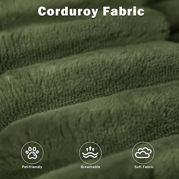 71 W Corduroy Boneless Couch 3-Seater Compression Sofa with Deep Seat No Assembly Required Comfy Loveseat Sofa with 2 Pillows Sofa Couches for Living Room/Apartment (Green 71 inch) | Breathable