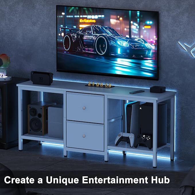 TV Stand Suitable for TVs up to 55 Inches Entertainment Center with Storage Drawers and Shelves Media Console Table for Living Room and Bedroom (White)