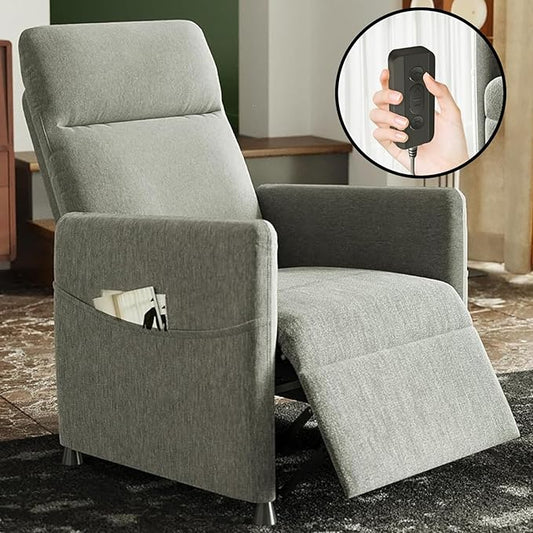 Black Power Recliner Chairs for Adults Lash Chair &amp Lay Flat Recliner for Small Spaces Living Room Bedroom Offices Theater Adjustable Footrest &amp Backrest/Side Pockets/USB (Light Grey)