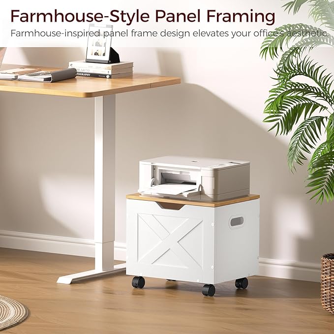 Rolling Filing Cabinet Small File Cabinet Under Desk with Single Drawer Hanging File Organizer for A4/Letter-Size Documents Organizer Box for Home Office White and Natural FCBN4001