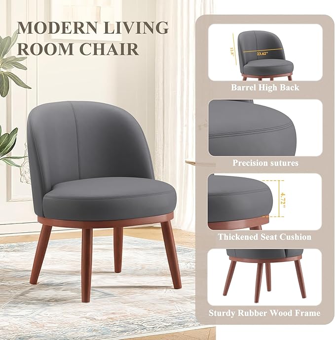 Accent Chair Set of 2 PU Leather Mid-Century Modern Chair for Small Space Comfy Upholstered Armless Chair for Living Room Bedroom Dark Gray