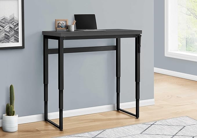 Penau Adjustable Computer Desk for Home Office Modern Grey Laminate Surface Black Metal Legs 47.25 Inchs Long Suitable for Small Spaces