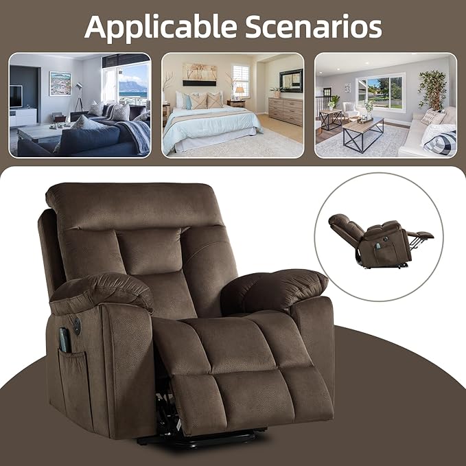 CANMOV Large Power Lift Recliner Chair with Massage and Heat for Elderly Big and Tall People Overstuffed Wide Recliners with 2 Cup Holders Side Pocket and USB Port Dark Brown