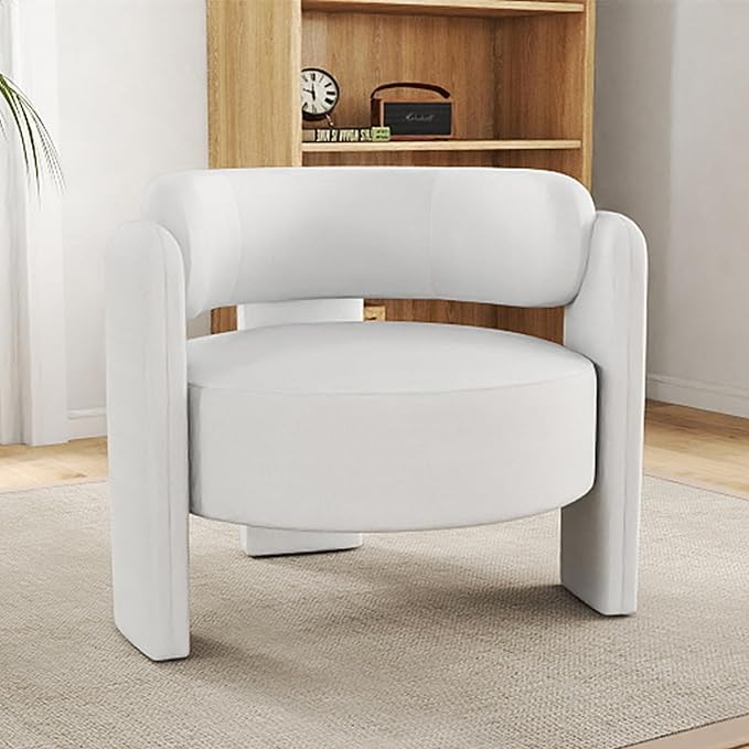 NOBPEINT Mid Century Modern Accent Barrel Chair Round Upholstered Leisure Armchair with Open Back for Living Room Bedroom Apartment White