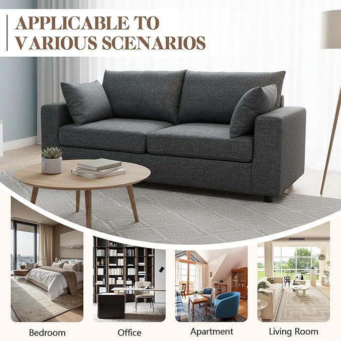 71 Loveseat Sofa Upholstered Love Seat with Deep Cushions &amp Removable Pillows Modern Polyester Couch for Bedroom Living Room &amp Office (Dark Gray)