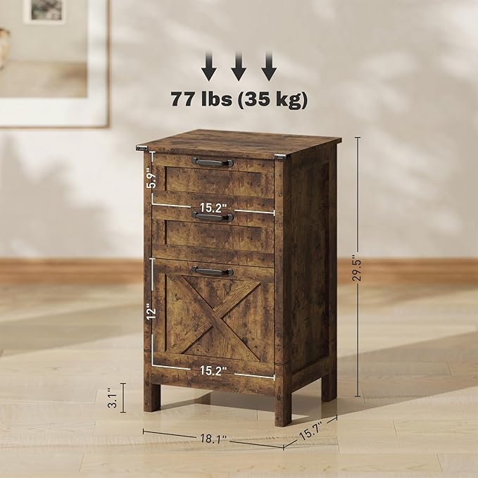3 Drawer Small Vertical File Cabinet with Lock Under Desk Locking Storage Drawers Organizer for HomeOffice Filing CabinetsAssembly RequiredRusticBrown