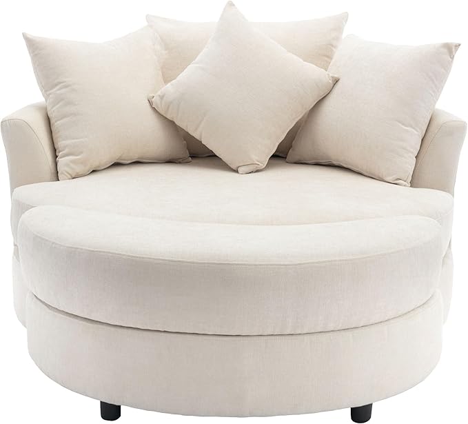 Yoglad Oversized Round Swivel Accent Chair - Modern 360 Degree Barrel Chairs with Storage Ottoman for Living Room Bedroom(Chenille- Cream)