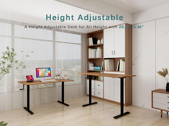 Whole Piece Manual Standing Desk Adjustable Height with Lockable Casters- Hand Crank Stand up Desk with Wheels Mobile Sit to Stand Workstation with Handle