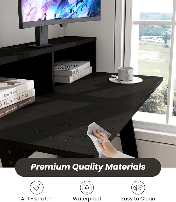 Small Desk for Bedroom Computer Desk Office Desk with Storage Corner Desk for Small Space Dark Brown