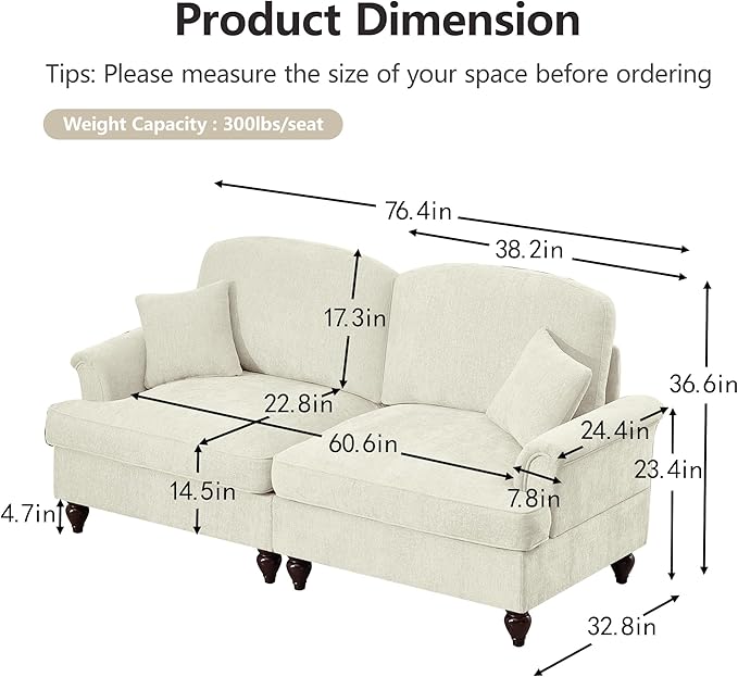 KEIKI 76 2Seat Modular Velvet Sofa Couch for Living Room Apartment Living Style Conscious Homeowners Soft Plush Comfortable Cozy Relaxing Lounge Modern Contemporary Design Beige White