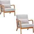 Mid-Century Modern Accent Chair with Solid Wood Frame and Upholstered Pillow - Ergonomic Armchair for Living Room Bedroom and Balcony (Set of 2 Beige)