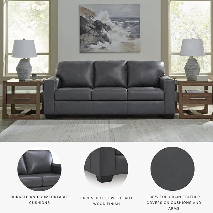 Signature Design by Ashley Bolsena Contemporary Leather Match Sofa with Removable Cushion and Armrest Blue