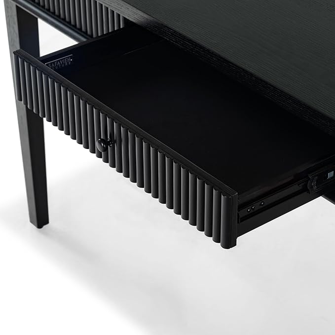 SAFAVIEH Couture Collection Shelbie Black 1-Drawer Reeded Computer Table Office Writing Desk
