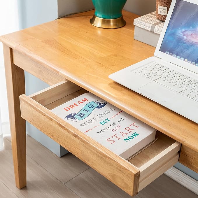Solid Wood Desk Gaming Study Home Office Desks for Work Student PC Desk for Bedroom Small Computer Desk for Small Spaces Easy to Assemble