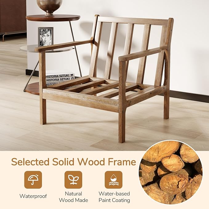 Giantex Mid Century Modern Accent Chair Set of 2 Wooden Arm Chair w/Solid Wood Frame Removable Seat Cushion &amp Pillow Vintage Comfy Reading Chair for Living Room Bedroom Study