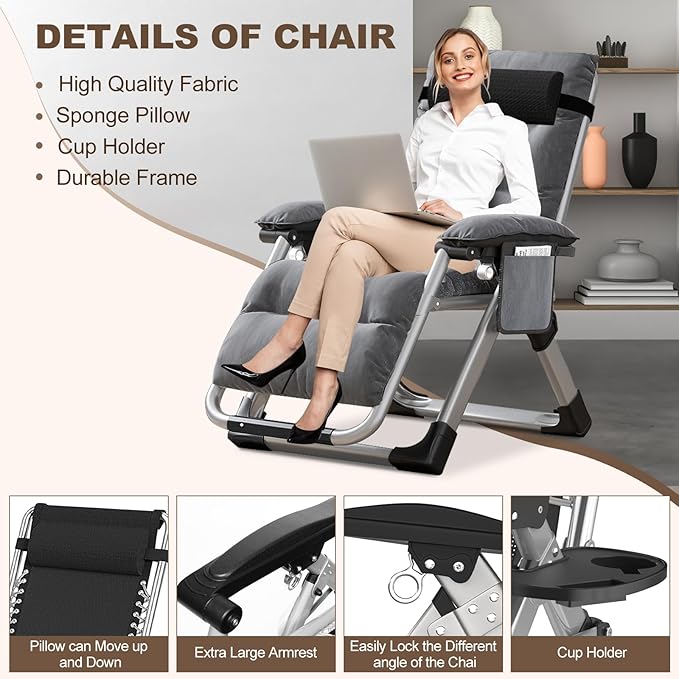 DoCred Comfy Chair Folding Chair Recliner Chair for Bedroom and Living Room Folding Reclining Patio Chairs Lounge Chair with Removable Cushion for Indoor Outdoor
